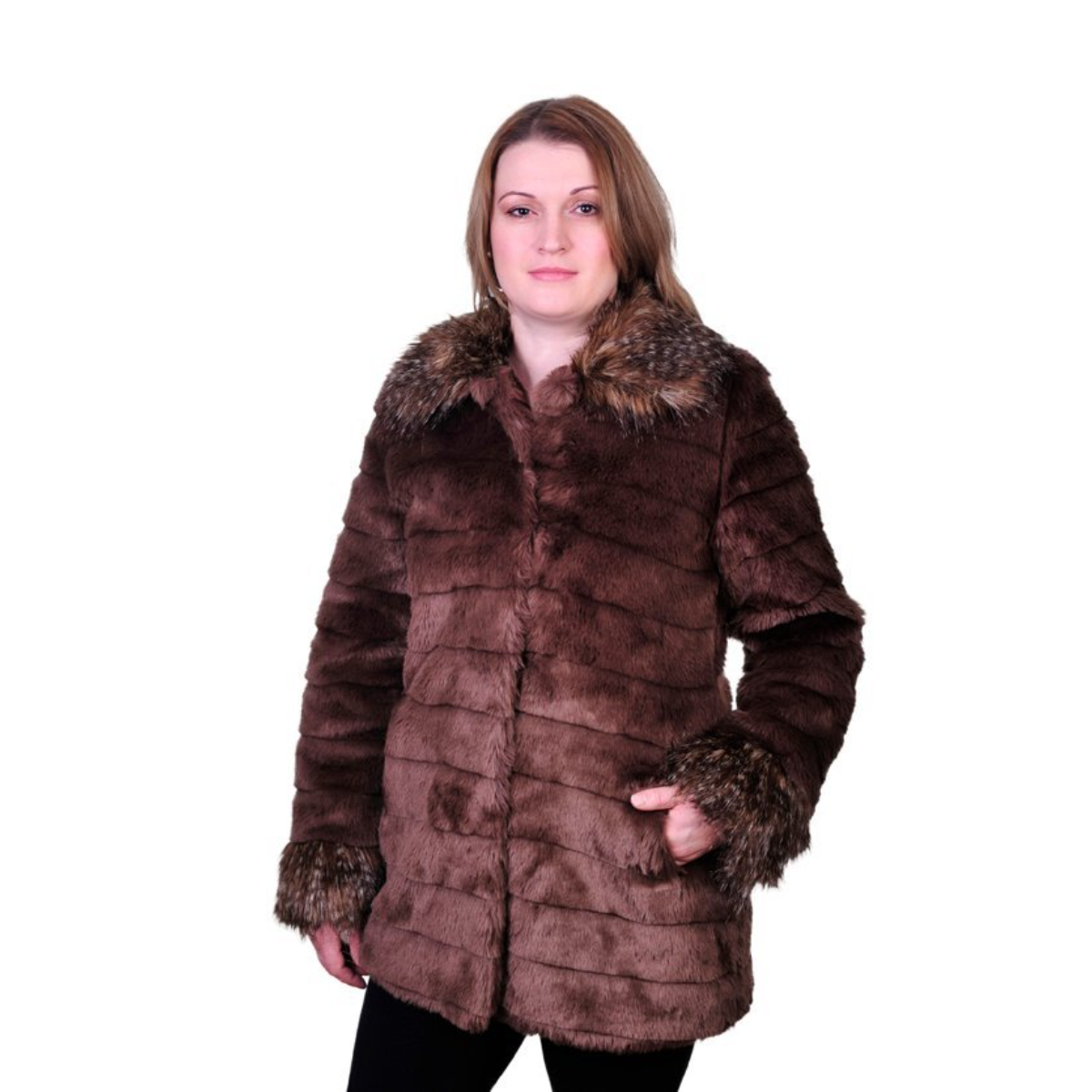 Buy a Horizontal Brown Faux Fur Jacket | Ameri Selections Inc.